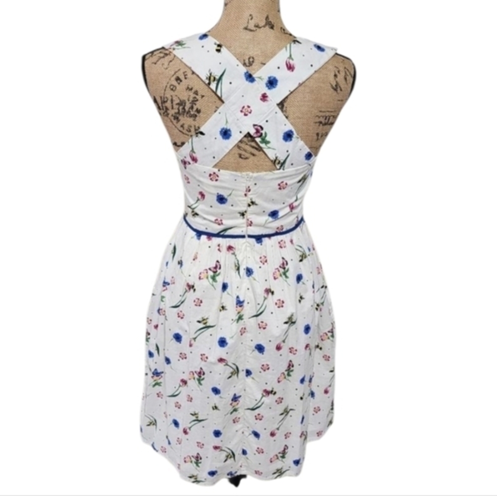 Yumi 40s 50s Vintage Vibes Floral Bumblebee Razorback Midi Dress Size 4 New!!! View 2